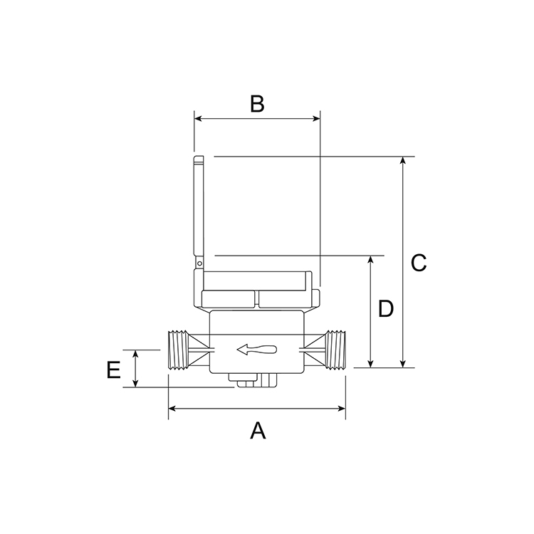 Single jet turbine wet dial water meter - technical drawing